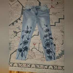 Floral Embroidered Denim Jeans